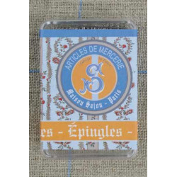 Epingles de couturière acier boîte fleurie bleu ciel