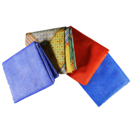 Lot de 4 coupons de tissus patchwork bleu rouge